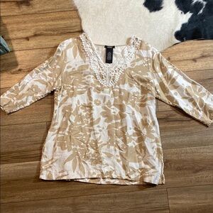 Premise floral V Neck crochet details linen blouse